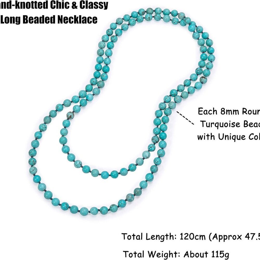 Long Turquoise Tiger Eye Beads Endless Necklaces Handmade Jewelry for Women 47.5 - Picture 4 of 7